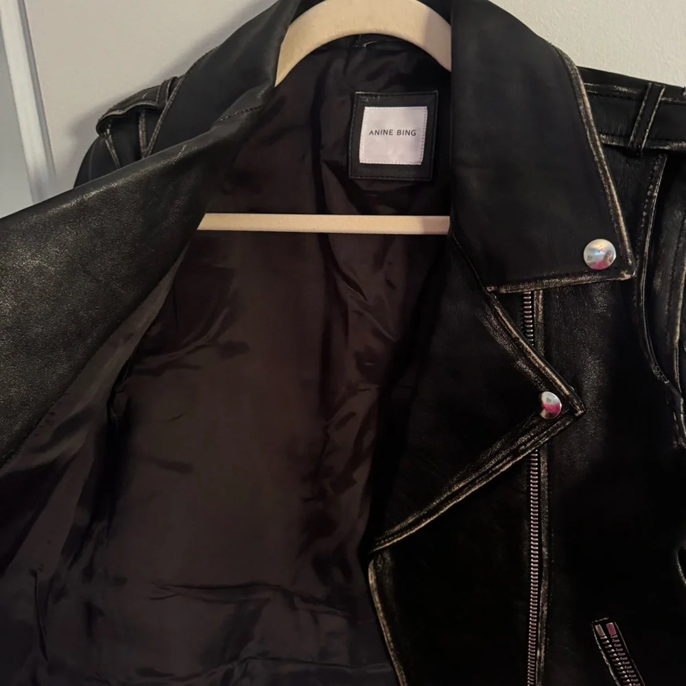 Anine Bing Quinlan Distressed Leather Moto Jacket - Picture 10 of 13